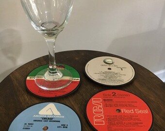 Vinyl Record Coasters, Set of 4: Music - Art - Collectible - Repurposed - Oldies - Drinks - Housewarming - Christmas - Birthday