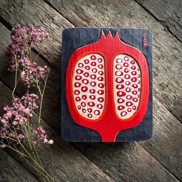 POMEGRANATE, WOOD RELIEF in oak 