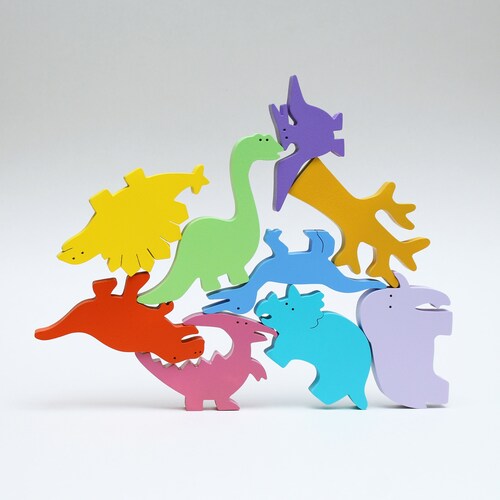 Dinosaur Play Set in Wood Stackable Toys for Open Ended Play Etsy
