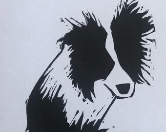 Border Collie Card - hand printed - unique design - linocut card - lino print - blank greeting card