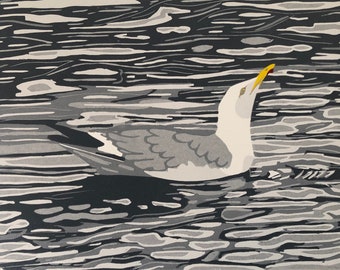 Herring gull print - Handprinted, limited edition linocut print