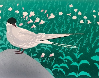 Arctic Tern print - Handprinted, limited edition linocut print