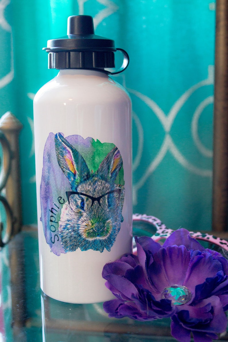 Personalized Rabbit Water Bottle for Kids Hipster Bunny Etsy