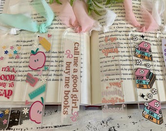 Handmade Acrylic Bookmark Cute Bookish Gift Bookmark with Ribbon Tassel,  Coquette Aesthetic Reader, Gift Book Lover Gift Book Accessories