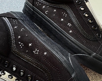Vans Slip-on de boda bordadas a mano: zapatos de novia sencillos con parte delantera celestial, nombre de boda personalizado,