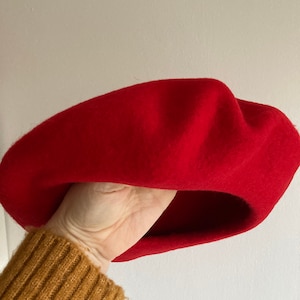 Bright Red Wool Beret Thick and Warm French Style Hat for Winter, thick wool with woolmark image 2