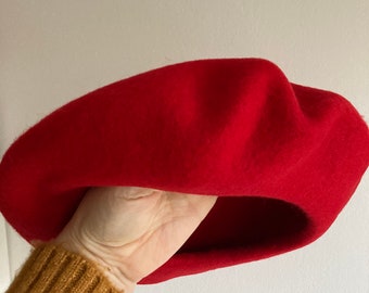 Bright Red Wool Beret - Thick and Warm French Style Hat for Winter, thick wool with woolmark