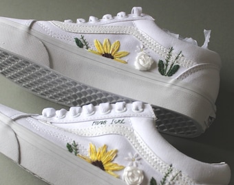 Sunflower Wedding Sneakers: Hand Embroidered Bridal Shoes