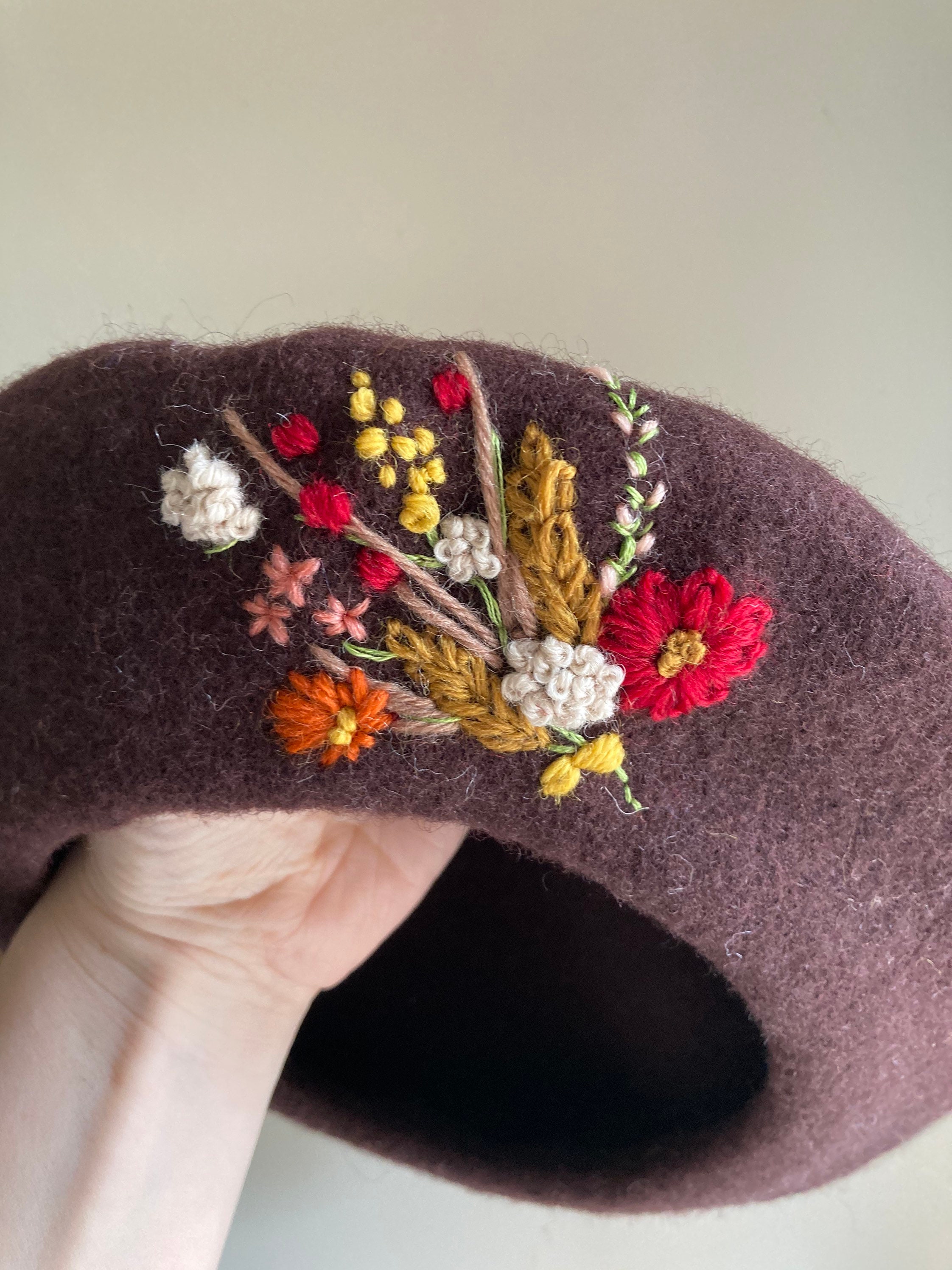 French style embroidered beret wool hand embroidered bouquet | Etsy
