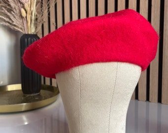 Bright Red Wool Beret - Thick and Warm French Style Hat for Winter, thick wool with woolmark