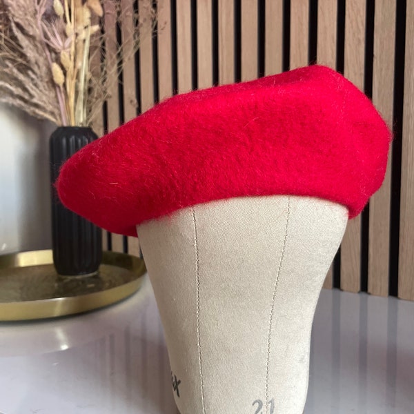 Bright Red Wool Beret - Thick and Warm French Style Hat for Winter, thick wool with woolmark
