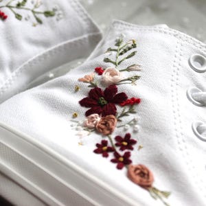 Hand Embroidered Wedding Converse: Red Rose Custom Bridal Shoes