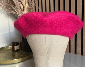 NEW Fuschia pink beret in 24 colours, plain beret blank, craft supply for upcycling, creaft projects, real wool milinery hat, wool beret