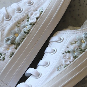 Custom Blue Floral Wedding Sneakers: Embroidered Bridal Canvas Shoes