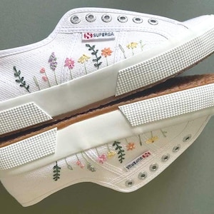 Custom Embroidered Wedding Sneakers: Pastel Wildflower Bridal Shoes