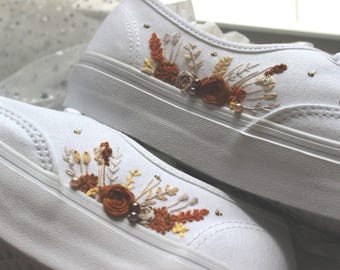 Embroidered Floral Wedding Sneakers, Custom Bridal Shoes, Rustic Autumn Trainers