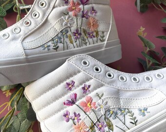 Custom Embroidered Sk8 Hi Wedding Sneakers: Pastel Floral Canvas Shoes