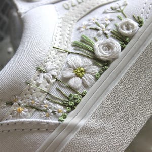White Wildflower Embroidered Wedding Shoes: Custom Bridal Sneakers