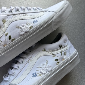 Something blue, wedding shoes, personalised wedding shoes, embroidered canvas sneakers, custom shoe, custom trainers, shoes