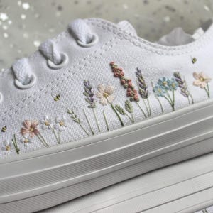Embroidered Wildflower Wedding Converse Shoes, pastel flower wedding sneakers, bridal shoes with flowers