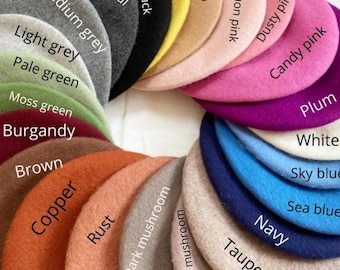 Gorro de lana auténtica, boina de la mejor calidad, boina de lana acogedora, boina de 24 colores, gorro estilo parisino, boina francesa lisa, boina francesa auténtica, lana lisa
