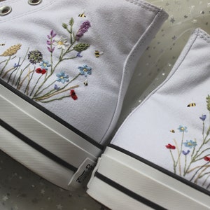 Hand Embroidered Wildflower Converse: Custom Bridal High-Top Wedding Shoes