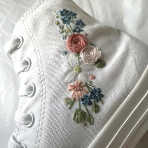Embroidered Silk Flower Wedding Sneakers - Custom Pink and blue converse hi-tops