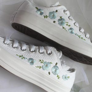 Custom Wedding Shoes, Hand Embroidered Floral Design Canvas Trainer, Unisex Footwear for 2026 Wedding, something blue Wedding Style