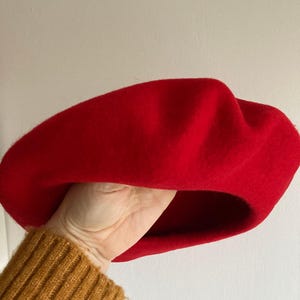 Plain Red Wool Beret • Thick Real Wool Hat • Classic Parisian Style Beret for Women