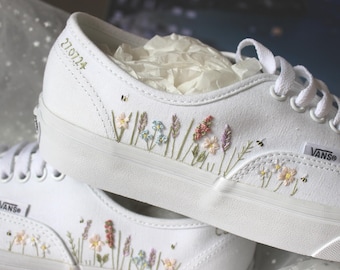 Wildflower Sneakers White Canvas, Boho Bridal Sneakers, Vegan Bridal Shoes, Custom Wedding Shoes, Bride Dancing Shoes, Reception Sneakers