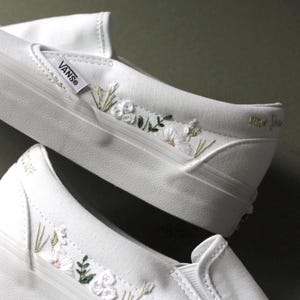 Embroidered Floral Wedding Vans: Custom Bridal Slip-On Shoes