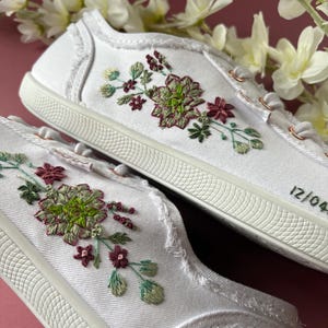 Hand Embroidered succulents and eucalyptus Sneakers: Green Wedding Shoes, any shoe type, hand embroidered shoes