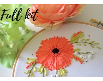 Hand embroidery kit, silk ribbon embroidery, ribbon embroidery kit, personalise, learn to sew, silk flower kit, floral arrangement
