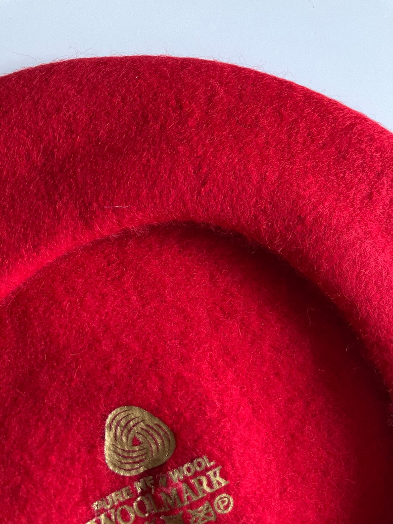 Bright Red Wool Beret Thick and Warm French Style Hat for Winter, thick wool with woolmark image 5