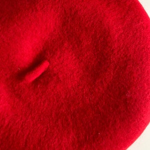 Bright Red Wool Beret Thick and Warm French Style Hat for Winter, thick wool with woolmark image 4