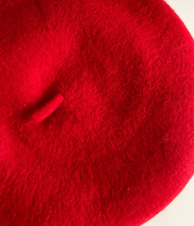 Bright Red Wool Beret Thick and Warm French Style Hat for Winter, thick wool with woolmark image 4