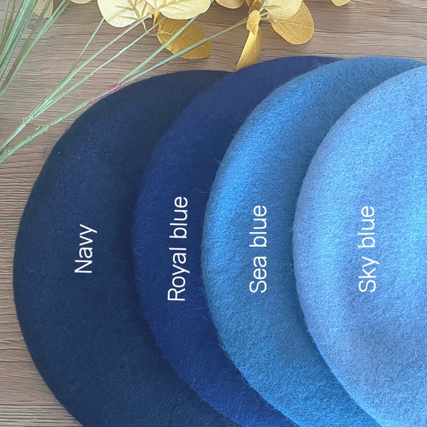 premium wool beret in 24 colours, plain beret blank, thick wool beret, adult womens beret, real wool milinery hat, thick wool beret