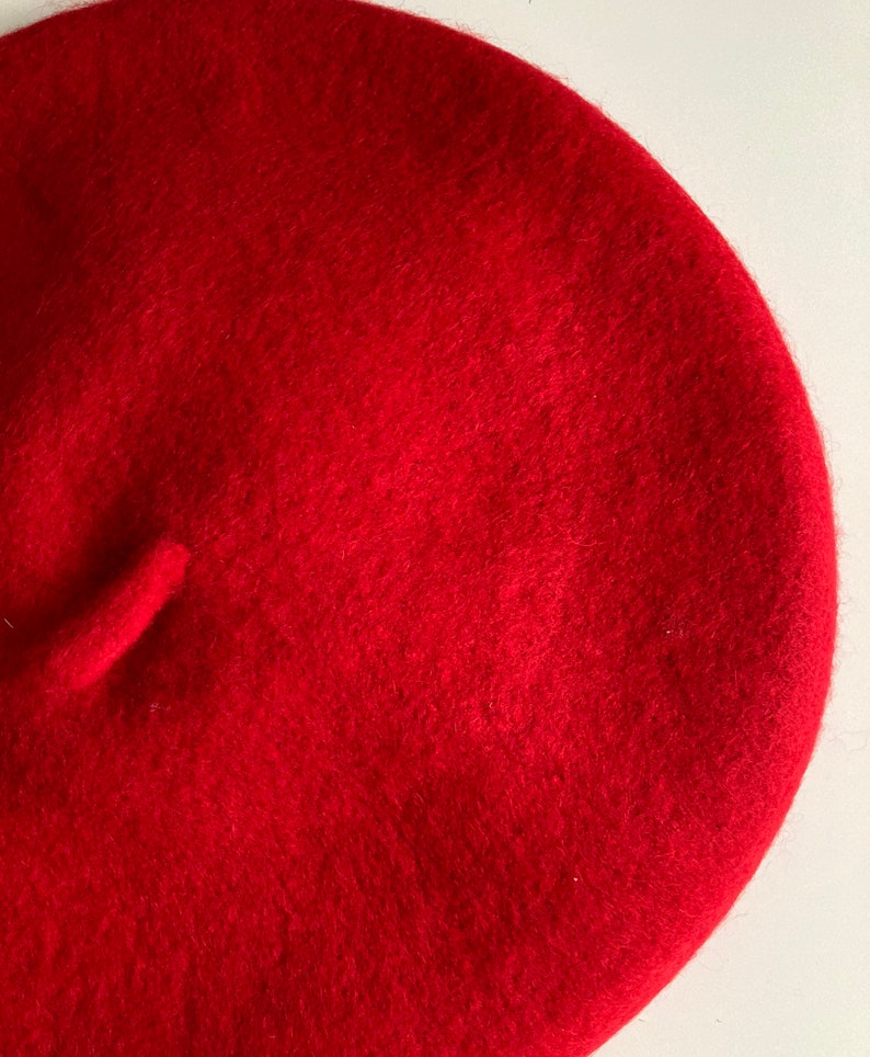 Bright Red Wool Beret Thick and Warm French Style Hat for Winter, thick wool with woolmark image 8