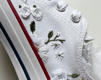 White rose sneaker | hand embroidered canvas shoes, custom wedding shoes, 2024 2025 wedding,   wedding, custom wedding shoes