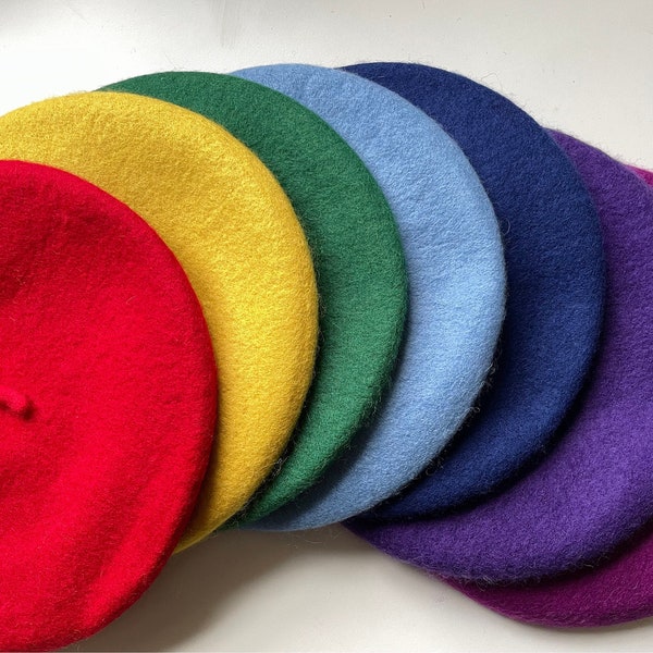 Béret en laine épaisse de qualité supérieure en 24 couleurs, béret de style français, béret uni conçu au Royaume-Uni, véritable béret en laine laine véritable - seul ou ensemble