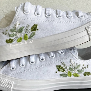 Succulent foliage embroidered shoes, custom wedding shoe, custom wedding sneaker, vans, wedding shoes, 2024 wedding