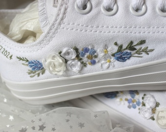 Something blue custom wedding shoe, custom wedding sneaker, hand embroidered shoes, embroidered wedding shoes,    wedding, first dance shoes