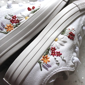 daisy and lavender wedding shoes, embroidered canvas shoes, wedding flowers, canvas wedding shoes,   bride, custom bridal sneakers