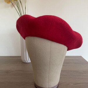 Bright Red Wool Beret Thick and Warm French Style Hat for Winter, thick wool with woolmark image 6