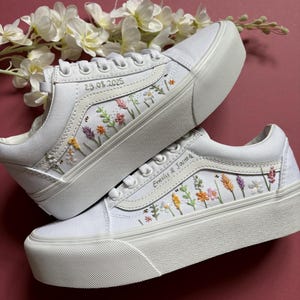 Custom Embroidered Old Skool Vans, Pastel Wildflower Wedding Sneakers, stackform or platform options available