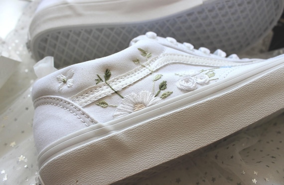 Custom Embroidered Canvas Trainers, Floral Bridal Shoes, Wedding Footwear