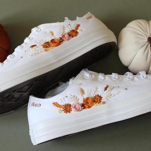 Hand Embroidered Wedding Converse: Rustic Floral Bridal Shoes