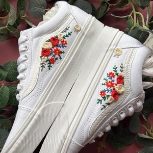 Orange bridal Wedding Shoes, Orange and forest green flower wedding sneakers, bridal shoes with flowers, tartan match scottish wedding