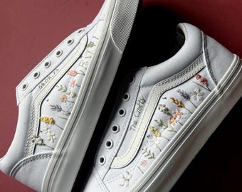 Custom Embroidered Old Skool Vans, Pastel Wildflower Wedding Sneakers
