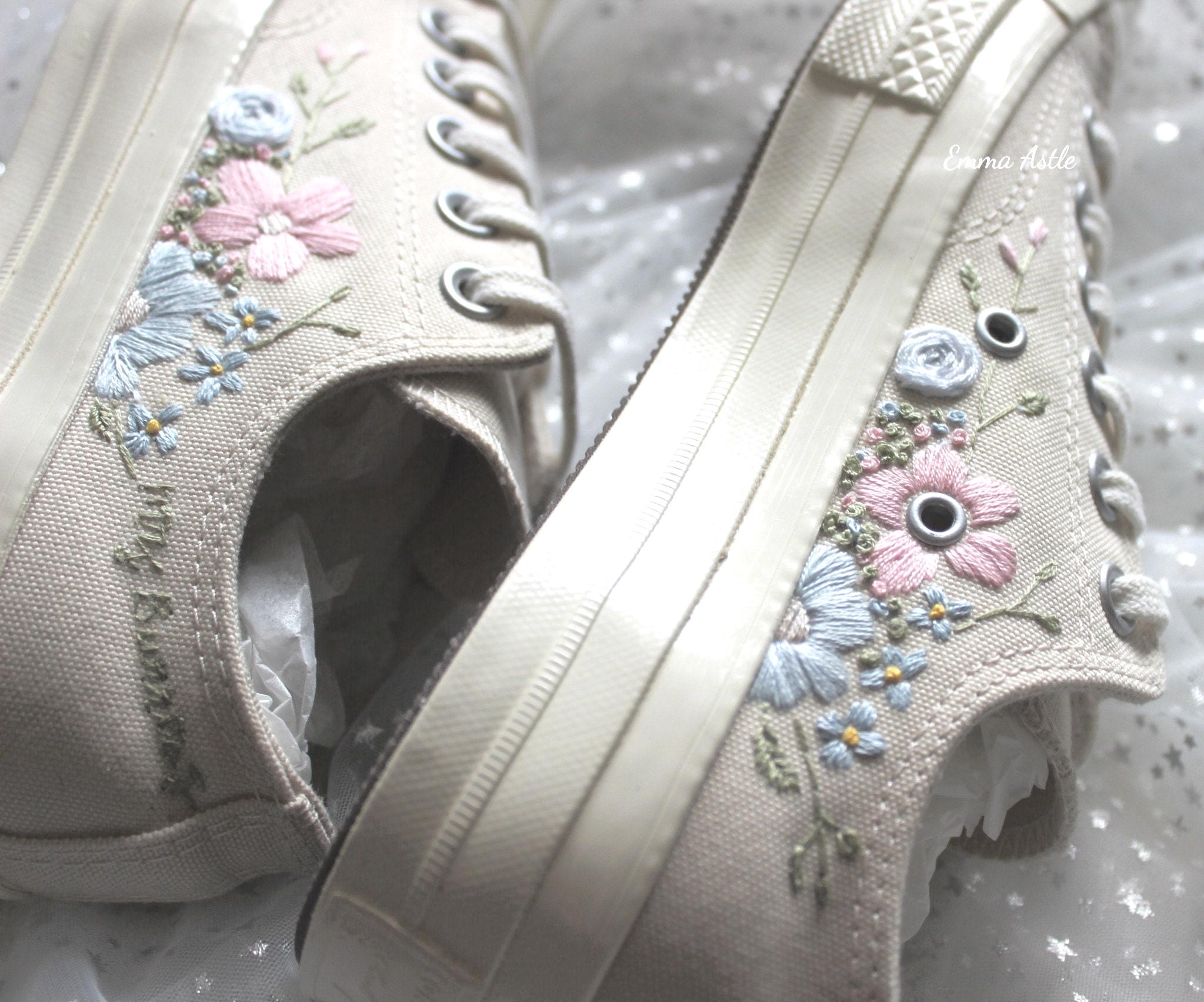 Hand Embroidered Floral Sneakers: Custom Wedding Shoes